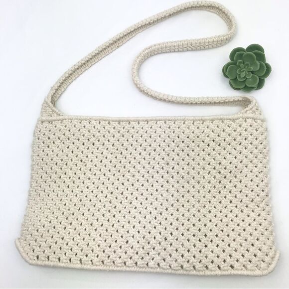 Cream Crochet Beaded Retro Boho Festival Shoulder Bag - Picture 6 of 11